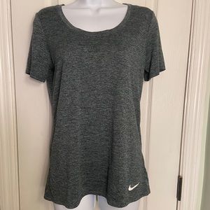 Nike dri-fit short sleeve T-shirt gray swoop neck, size small with loose fit